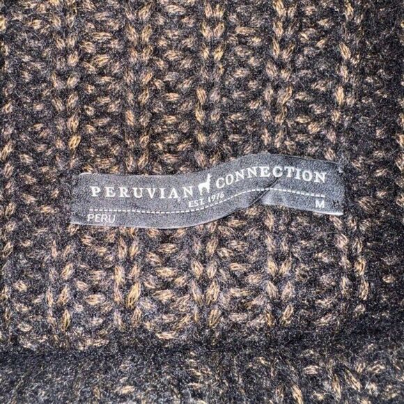 Peruvian Connection Womens Black Gold Baby Alpaca Wool Blend Ribbed Sweater M - Picture 2 of 7